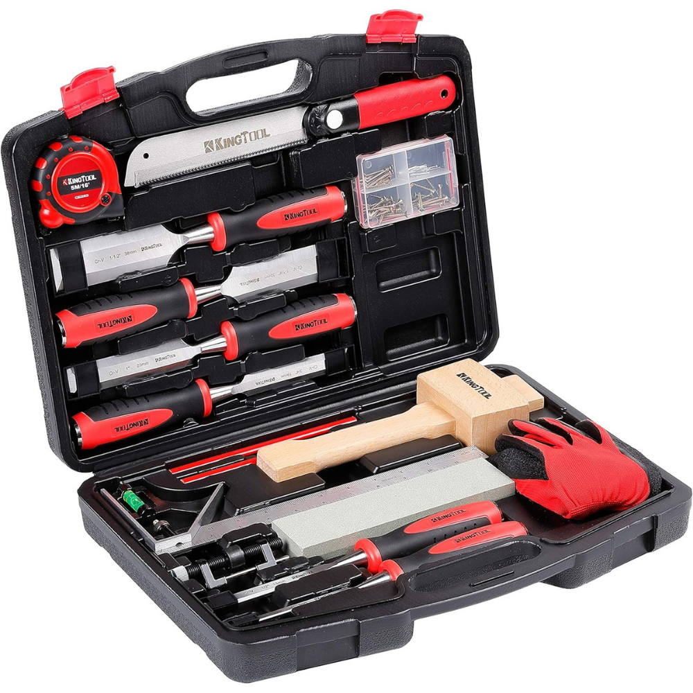 KingTool 87-piece woodworking set with Cr-V chisels